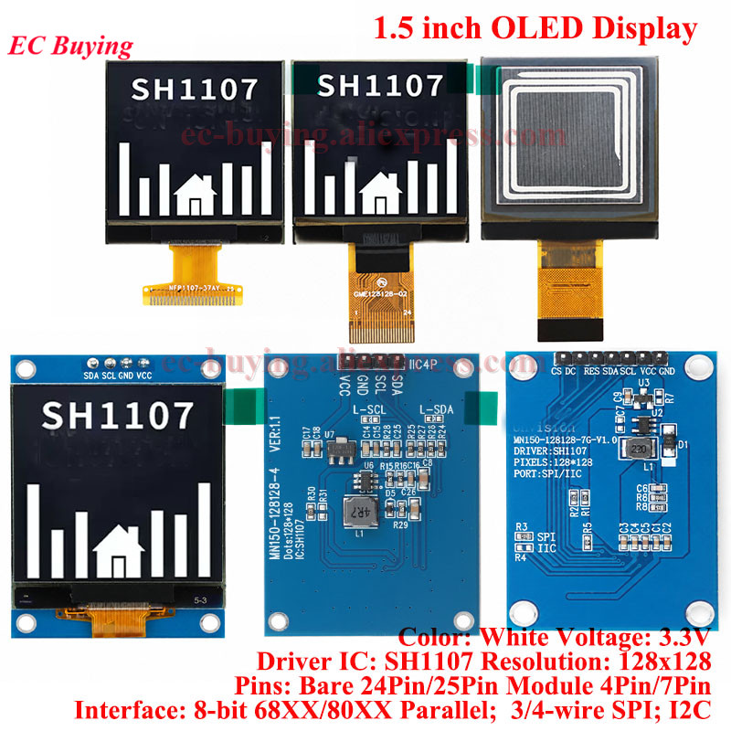 I2C Lcd Display - 1,5-дюймовый OLED LCD белый дисплейный модуль