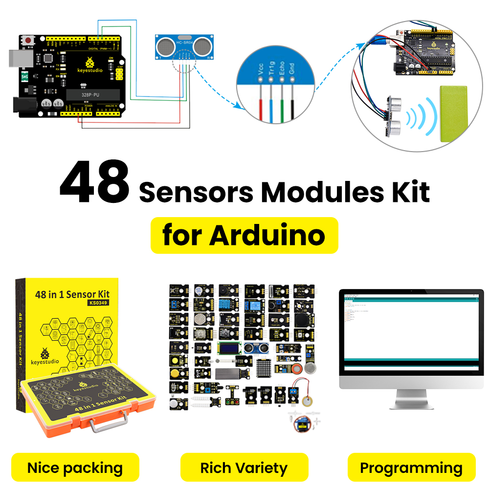 Набор датчиков Keyestudio 48 в – обзор и цена Arduino Uno Starter Kit